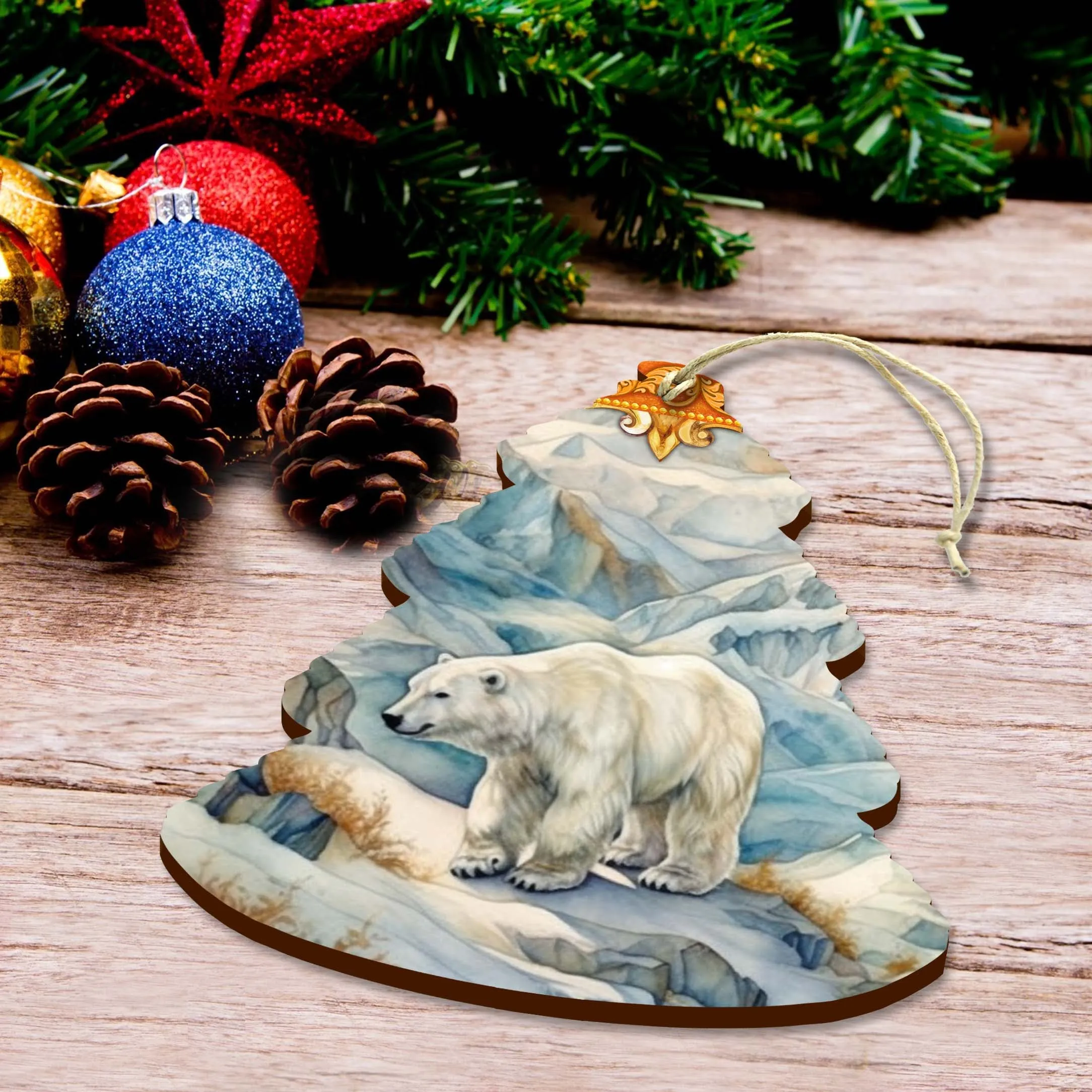 Arctic Glacier Polar Bear Tree Wooden Ornaments by G.Debrekht - Wildlife Holiday Décor - 870011