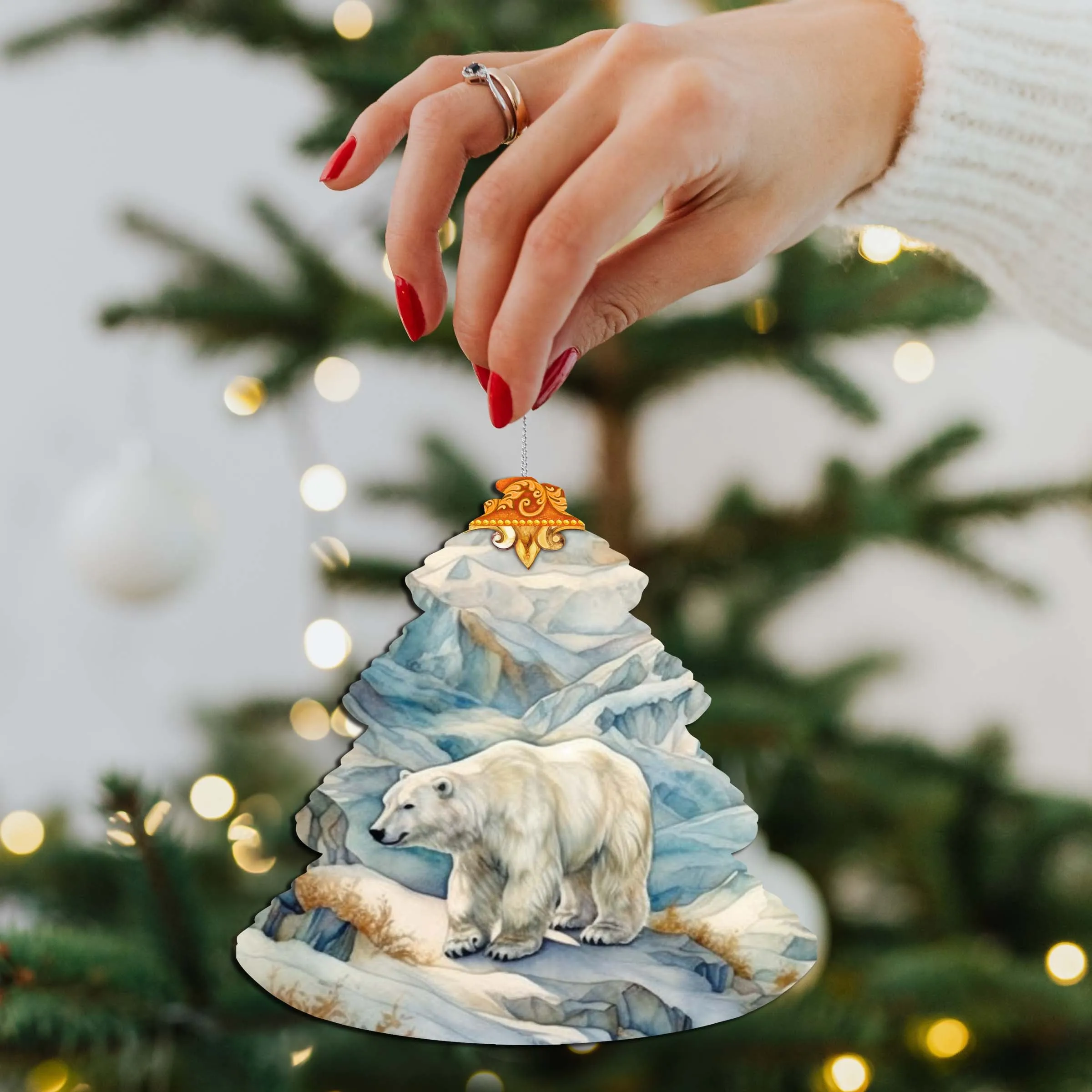 Arctic Glacier Polar Bear Tree Wooden Ornaments by G.Debrekht - Wildlife Holiday Décor - 870011