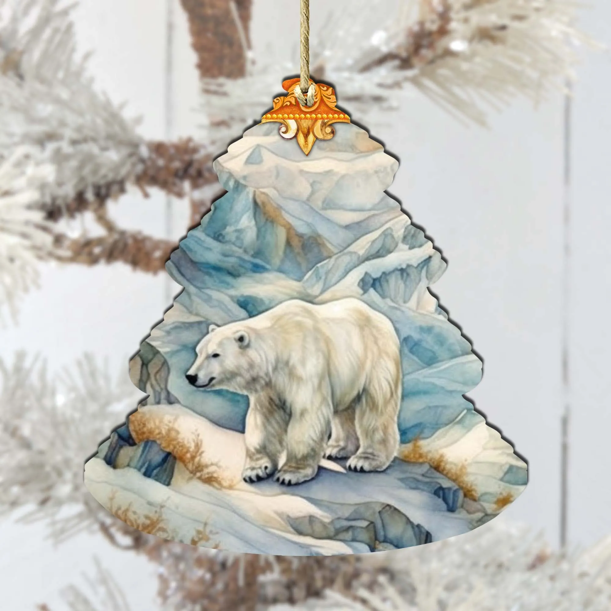 Arctic Glacier Polar Bear Tree Wooden Ornaments by G.Debrekht - Wildlife Holiday Décor - 870011