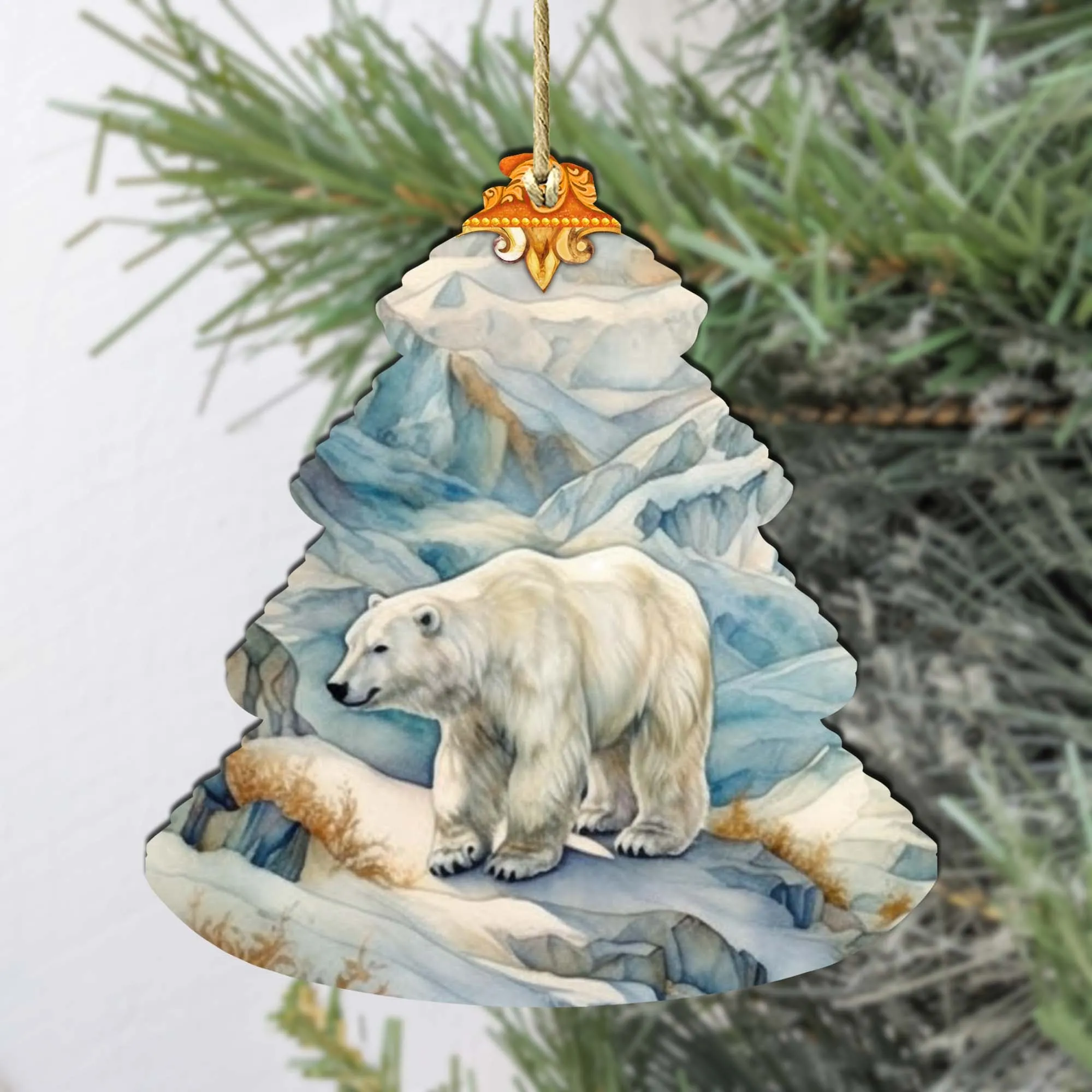 Arctic Glacier Polar Bear Tree Wooden Ornaments by G.Debrekht - Wildlife Holiday Décor - 870011