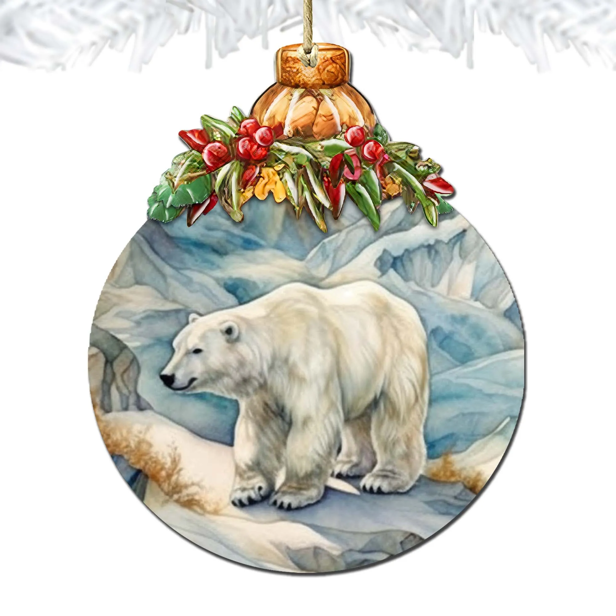 Arctic Glacier Polar Bear Wooden Ornaments by G.Debrekht - Wildlife Holiday Décor - 870021