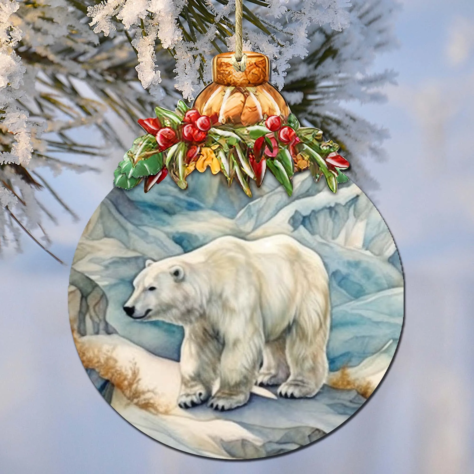 Arctic Glacier Polar Bear Wooden Ornaments by G.Debrekht - Wildlife Holiday Décor - 870021