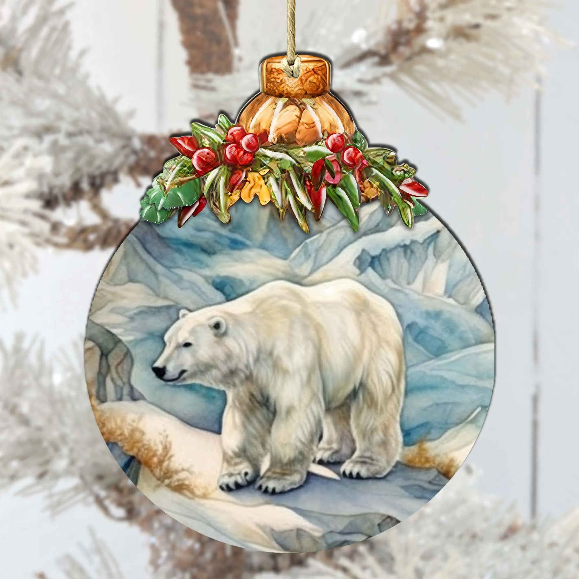 Arctic Glacier Polar Bear Wooden Ornaments by G.Debrekht - Wildlife Holiday Décor - 870021