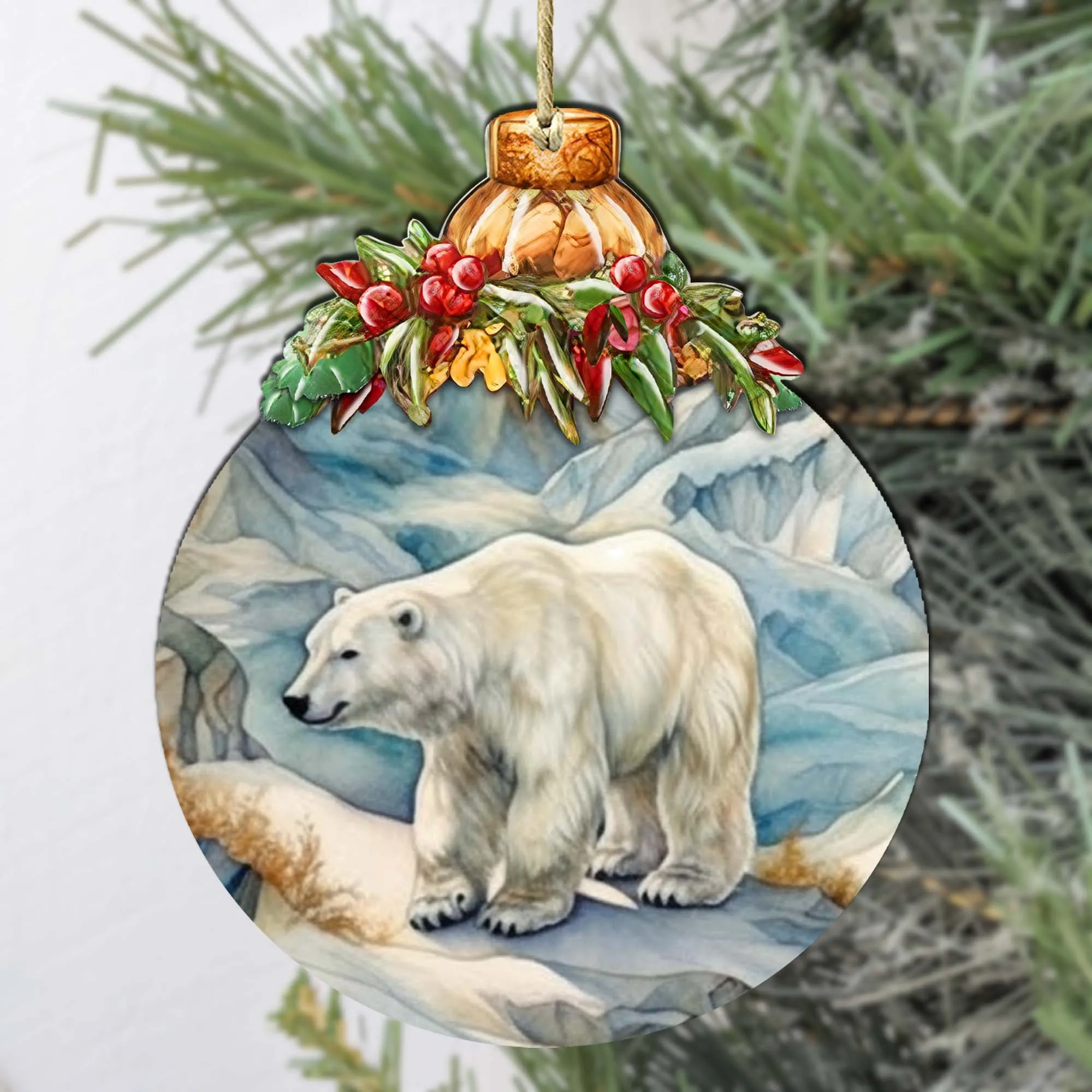 Arctic Glacier Polar Bear Wooden Ornaments by G.Debrekht - Wildlife Holiday Décor - 870021