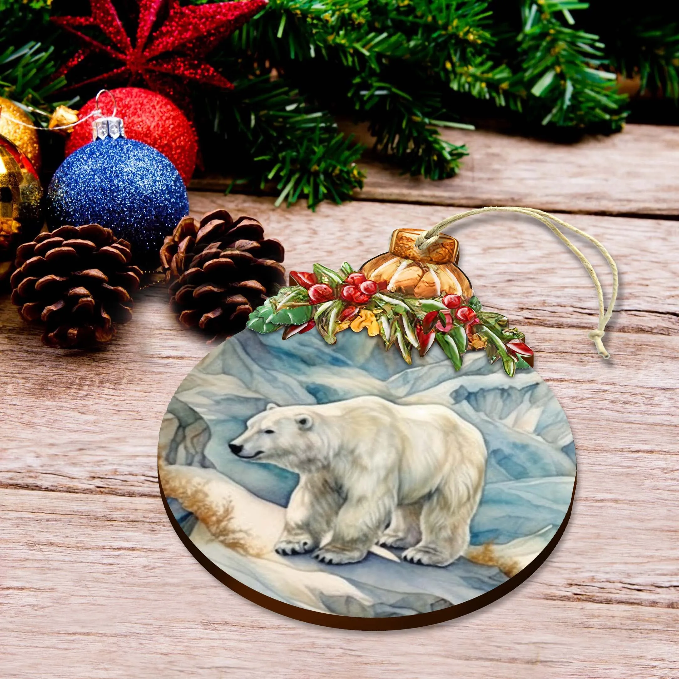 Arctic Glacier Polar Bear Wooden Ornaments by G.Debrekht - Wildlife Holiday Décor - 870021