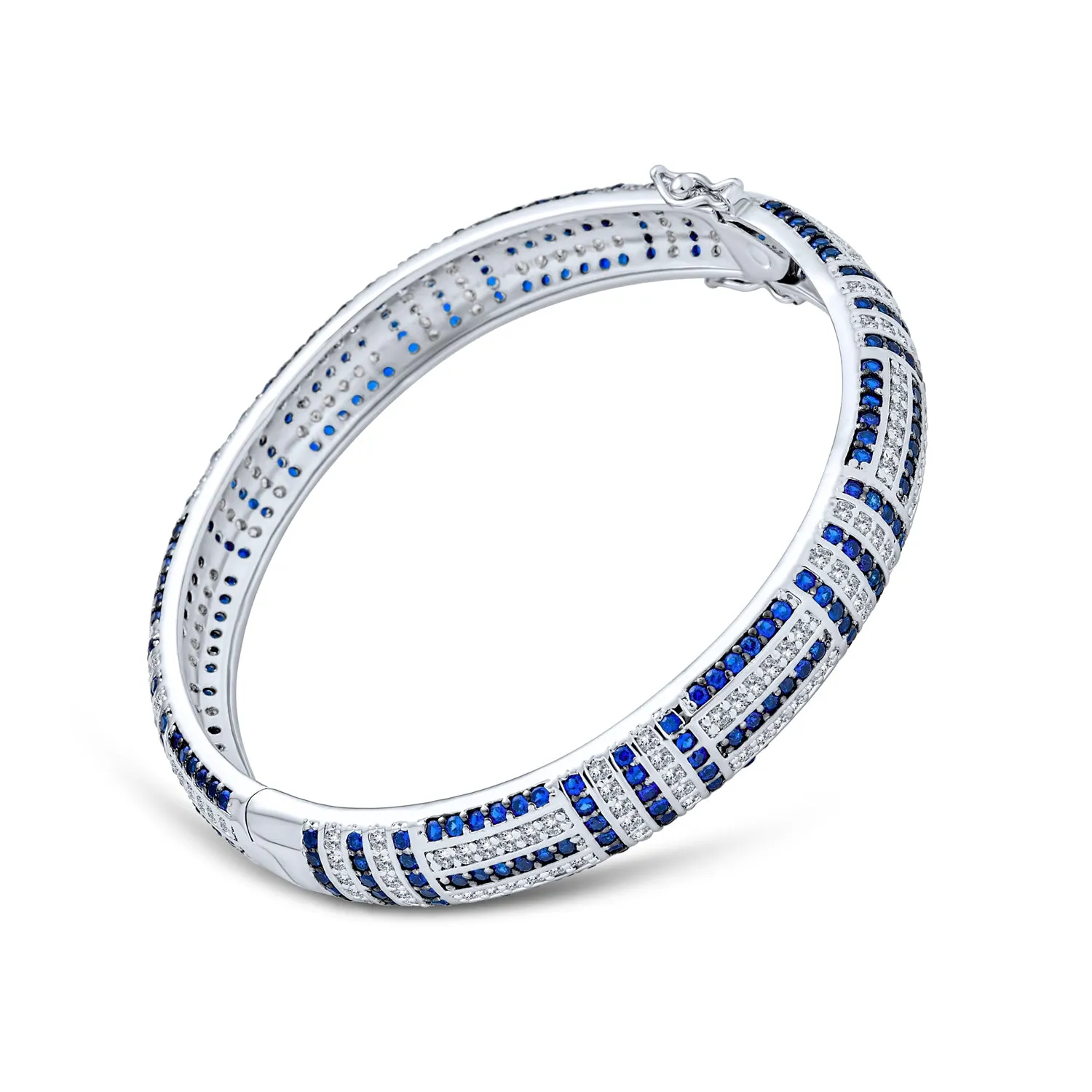 Art Deco Style Statement Blue Imitation Sapphire CZ Bangle Bracelet