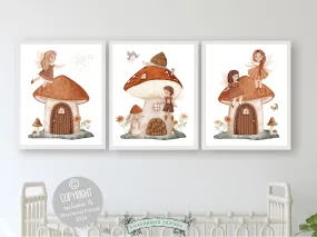 Baby Girls Woodland Mushroom Fairy Nursery Prints - 003