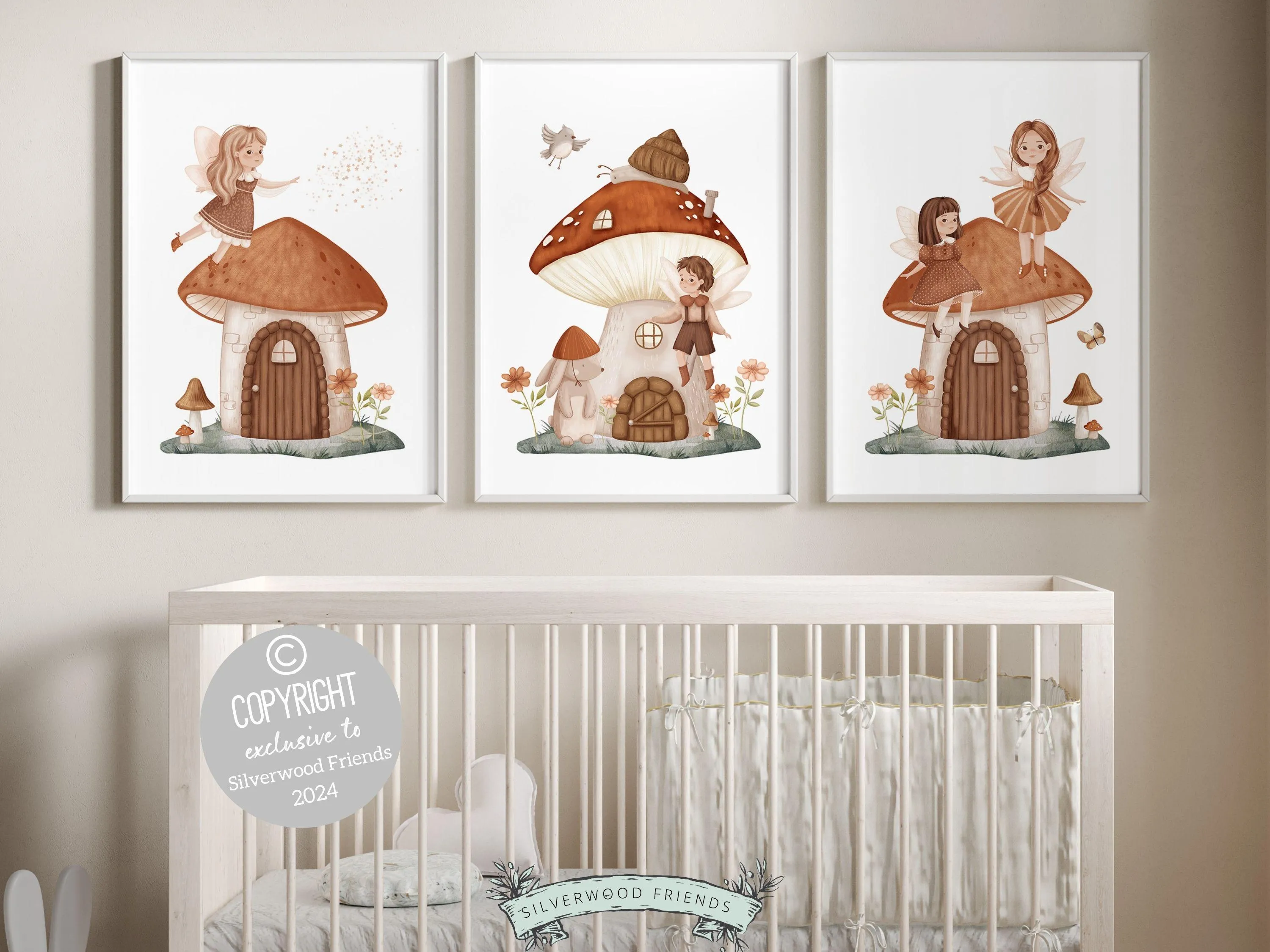 Baby Girls Woodland Mushroom Fairy Nursery Prints - 003