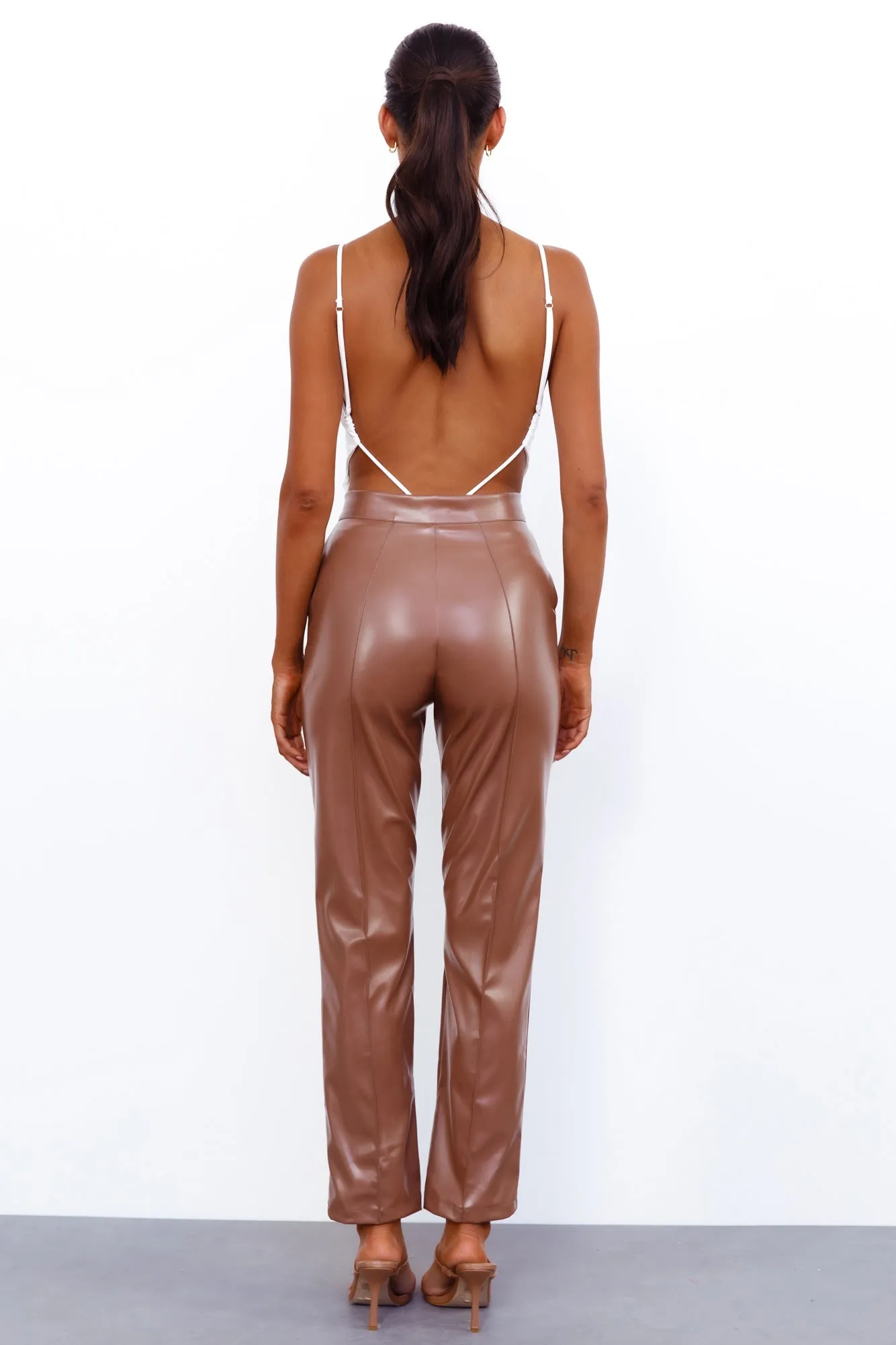 Baddie Central Faux Leather Pants Brown