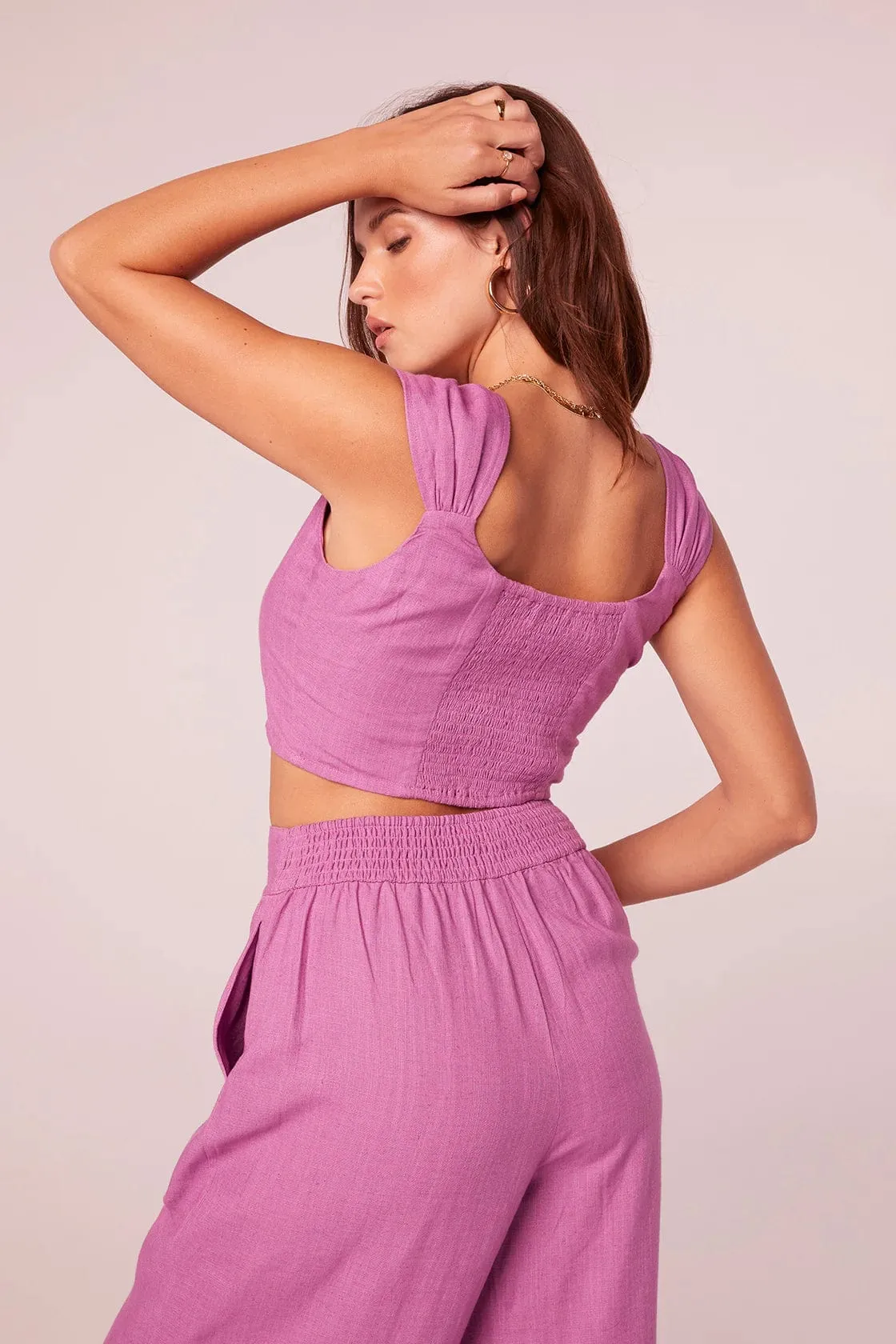 Band Of The Free Isla Linen Blend Corset Crop Top Mulberry