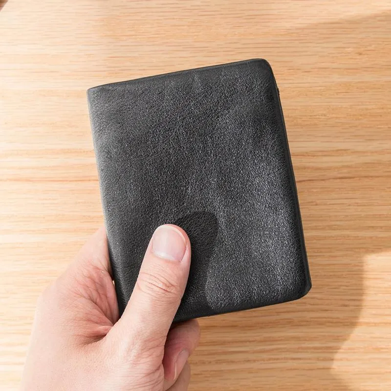 Black Soft Leather Mens Small Wallet Multicard Wallet Bifold Vintage Ultra Thin billfold Wallet for Men