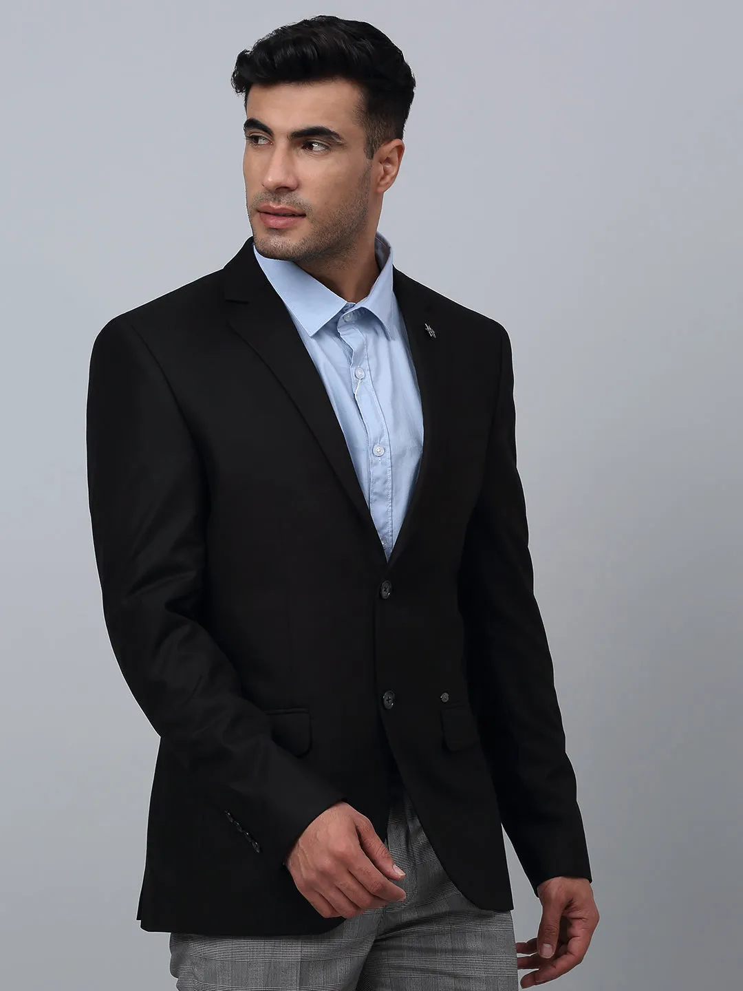 Black Solid Full Sleeves Formal Blazer For Men