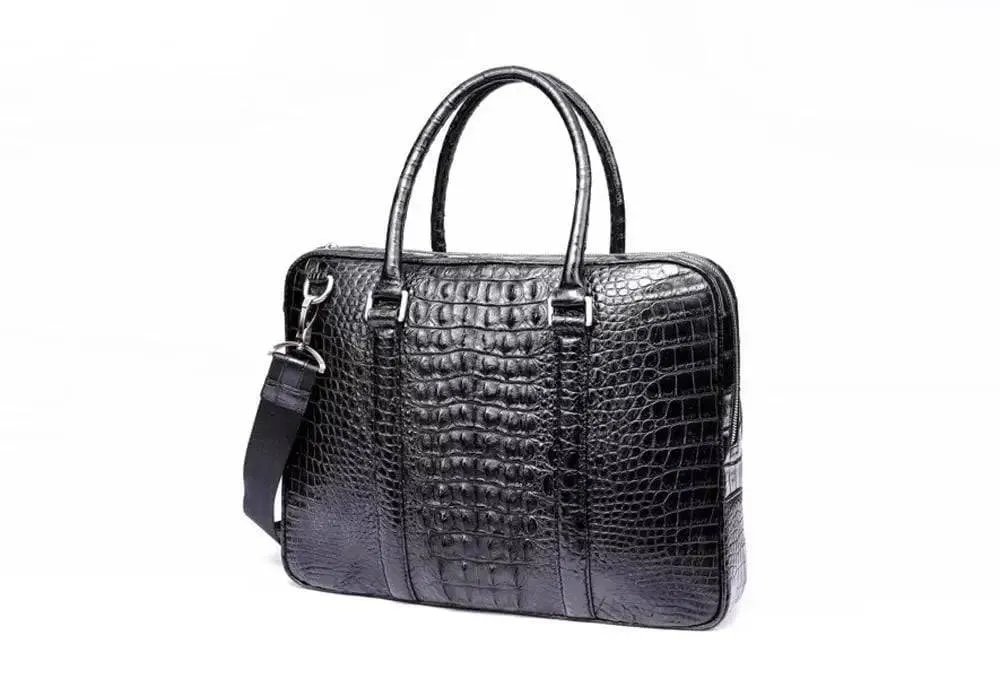 Black Travel Lap top Briefcase Genuine Crocodile Leather