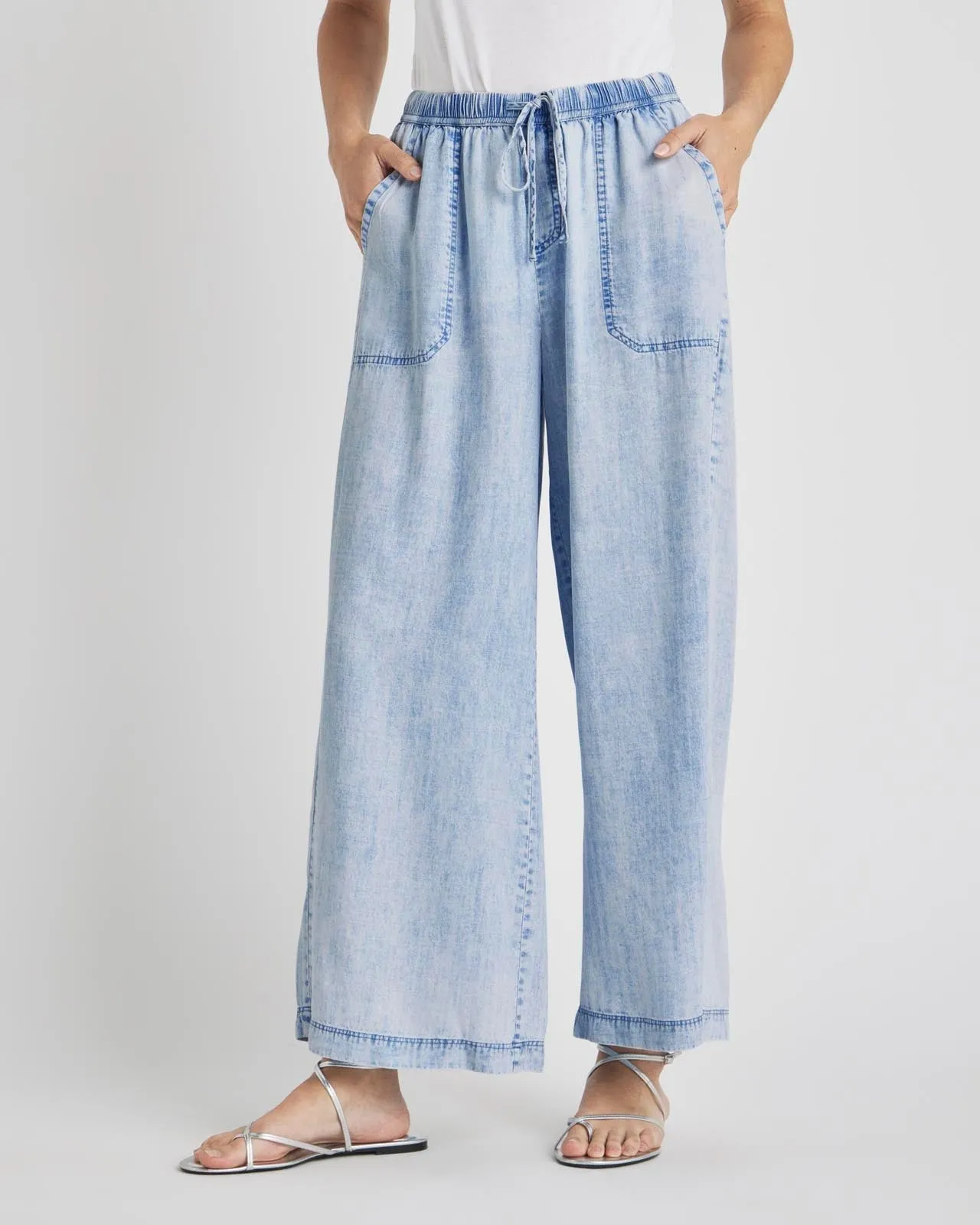 Bleached Indigo Angie Crop Palazzo Pant