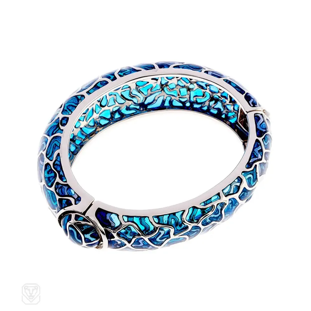 Blue cloisonné enamel bangle bracelet