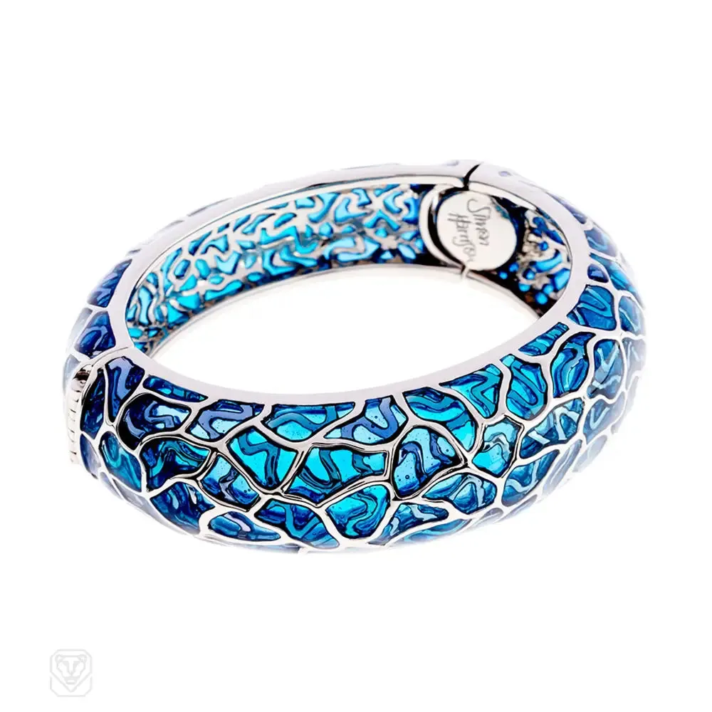 Blue cloisonné enamel bangle bracelet