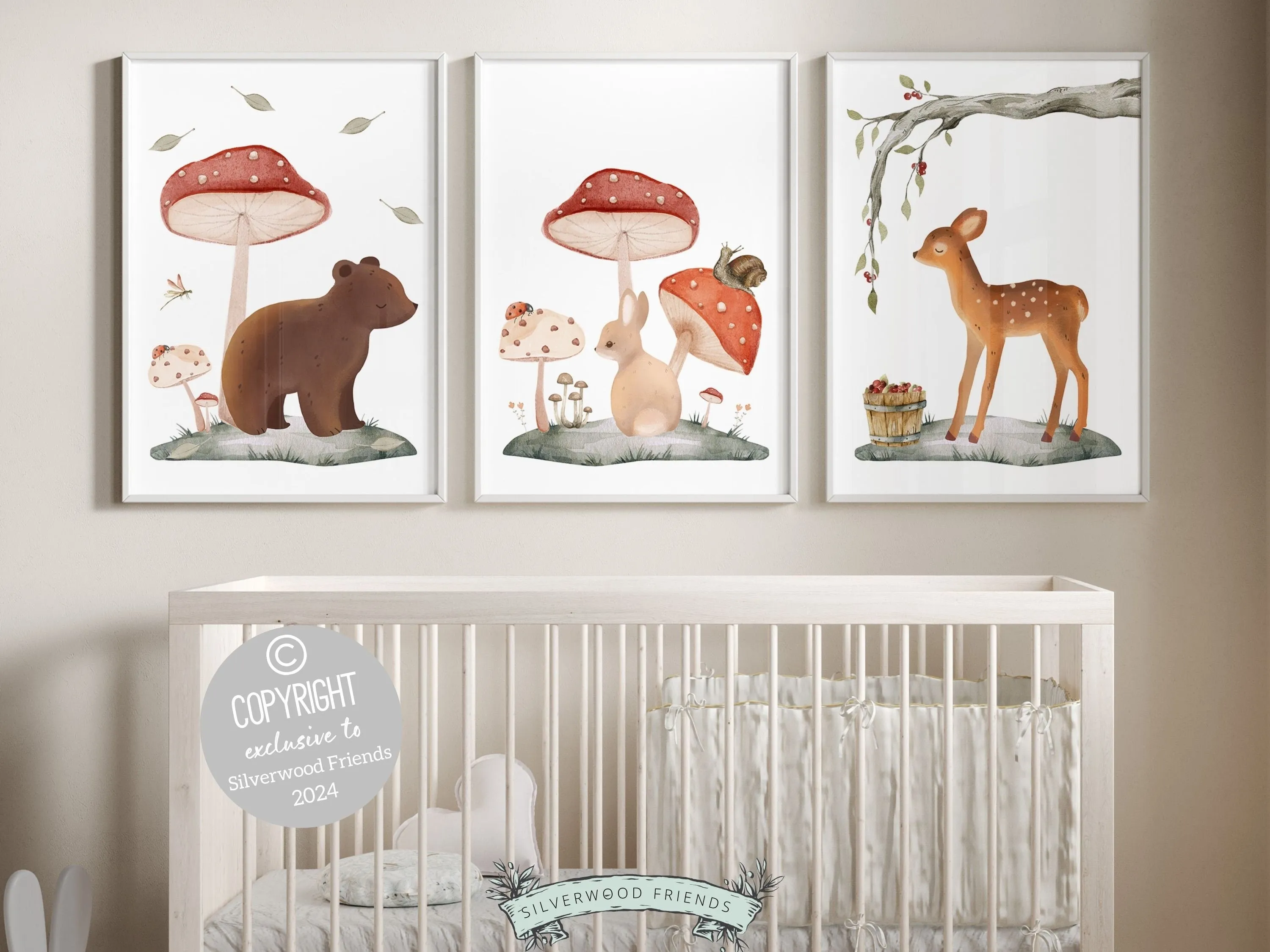 Boho Woodland Mushroom Nursery Prints