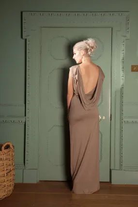 Brown Backless Grecian Drape Dress