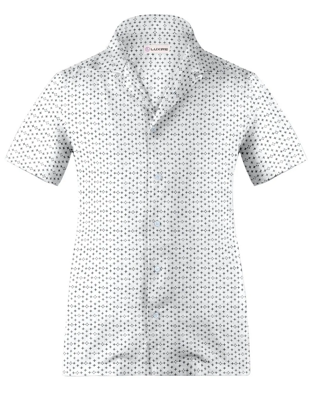 Camp collar PRESET STYLE in Linen:Black Flowers Printed on White Linen