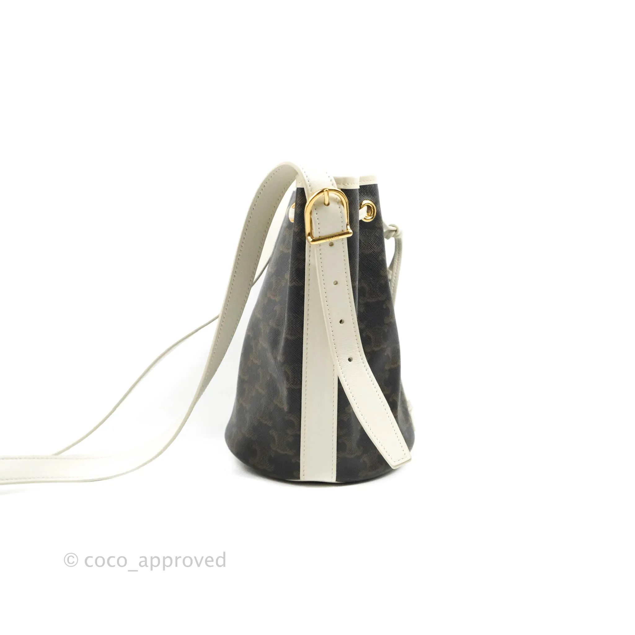 Celine Small Drawstring Bag Triomphe Canvas White Calfskin