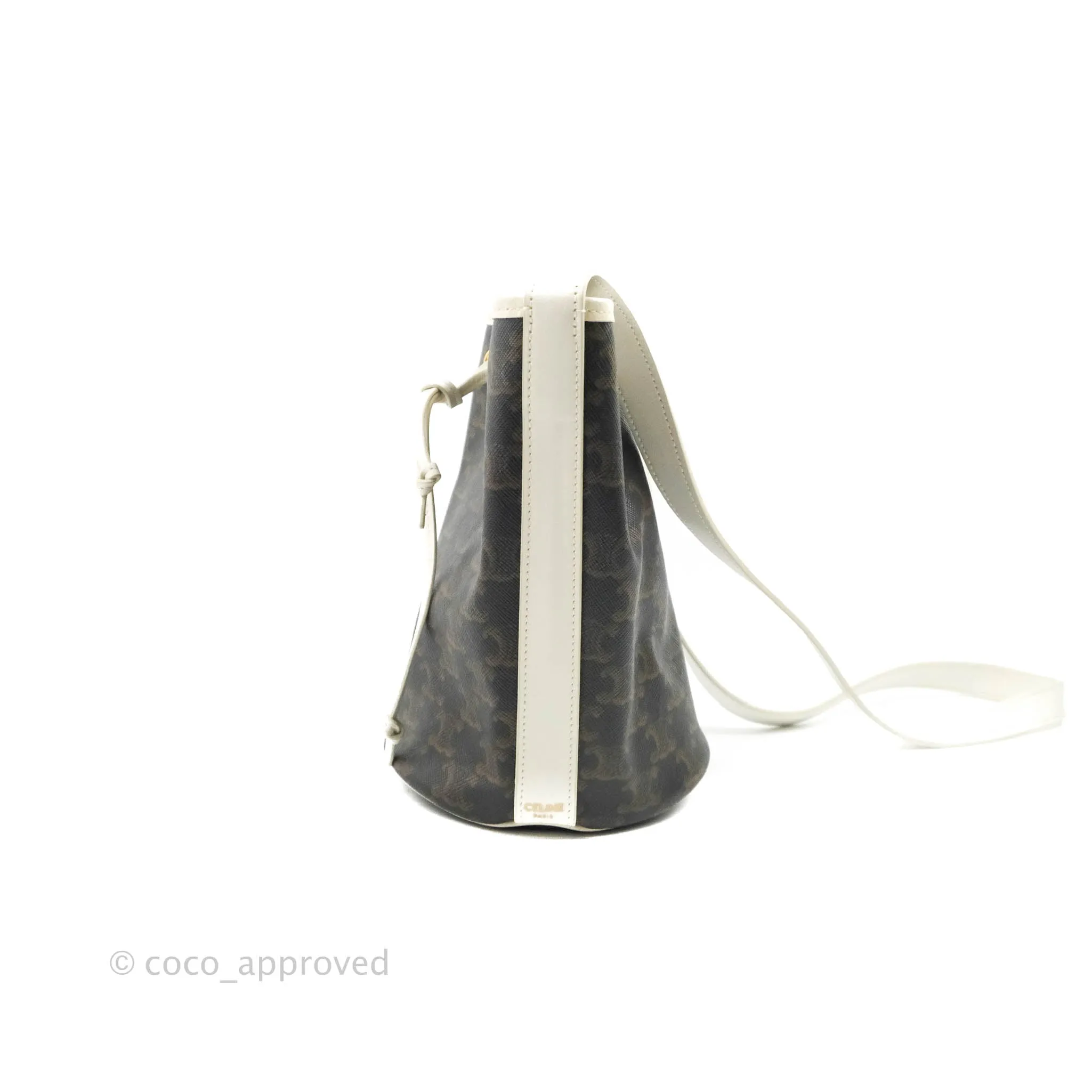 Celine Small Drawstring Bag Triomphe Canvas White Calfskin