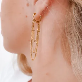 Chain Drop Huggie Hoop Earrings - WATERPROOF