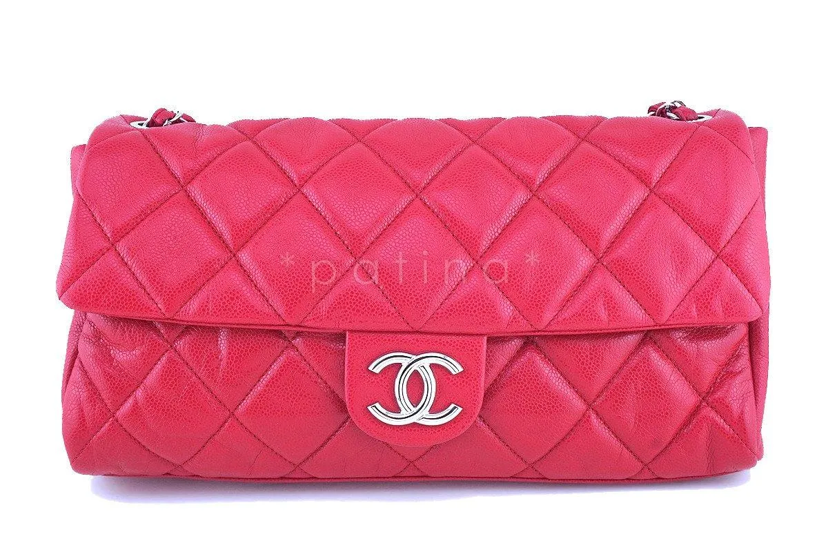 Chanel 15in. Raspberry Red Caviar Maxi Jumbo XL Classic Easy Flap Bag