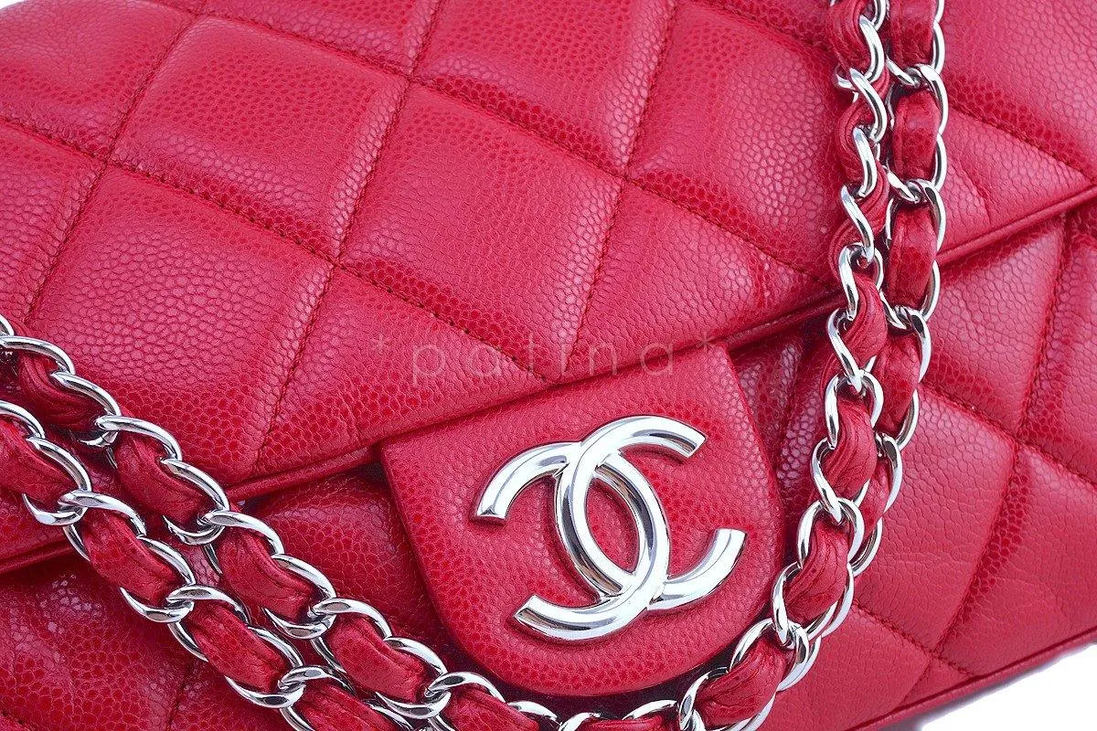 Chanel 15in. Raspberry Red Caviar Maxi Jumbo XL Classic Easy Flap Bag