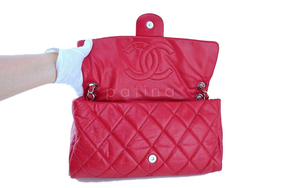 Chanel 15in. Raspberry Red Caviar Maxi Jumbo XL Classic Easy Flap Bag