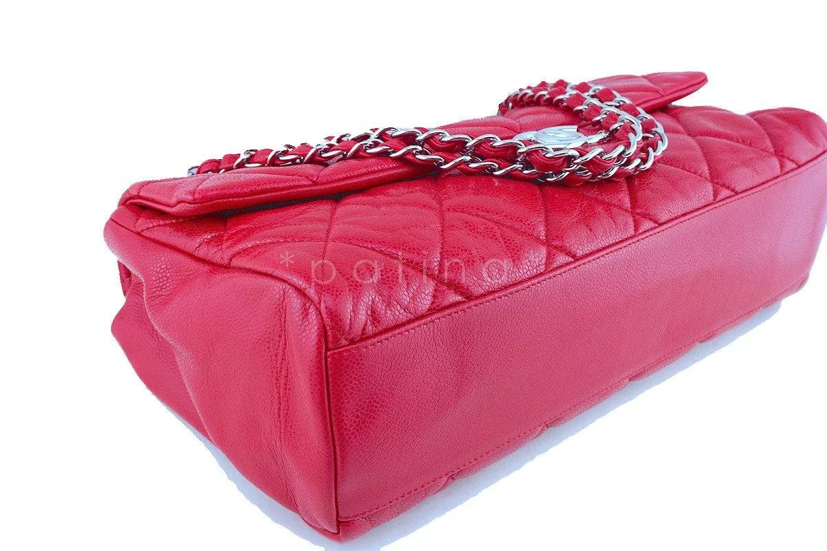 Chanel 15in. Raspberry Red Caviar Maxi Jumbo XL Classic Easy Flap Bag