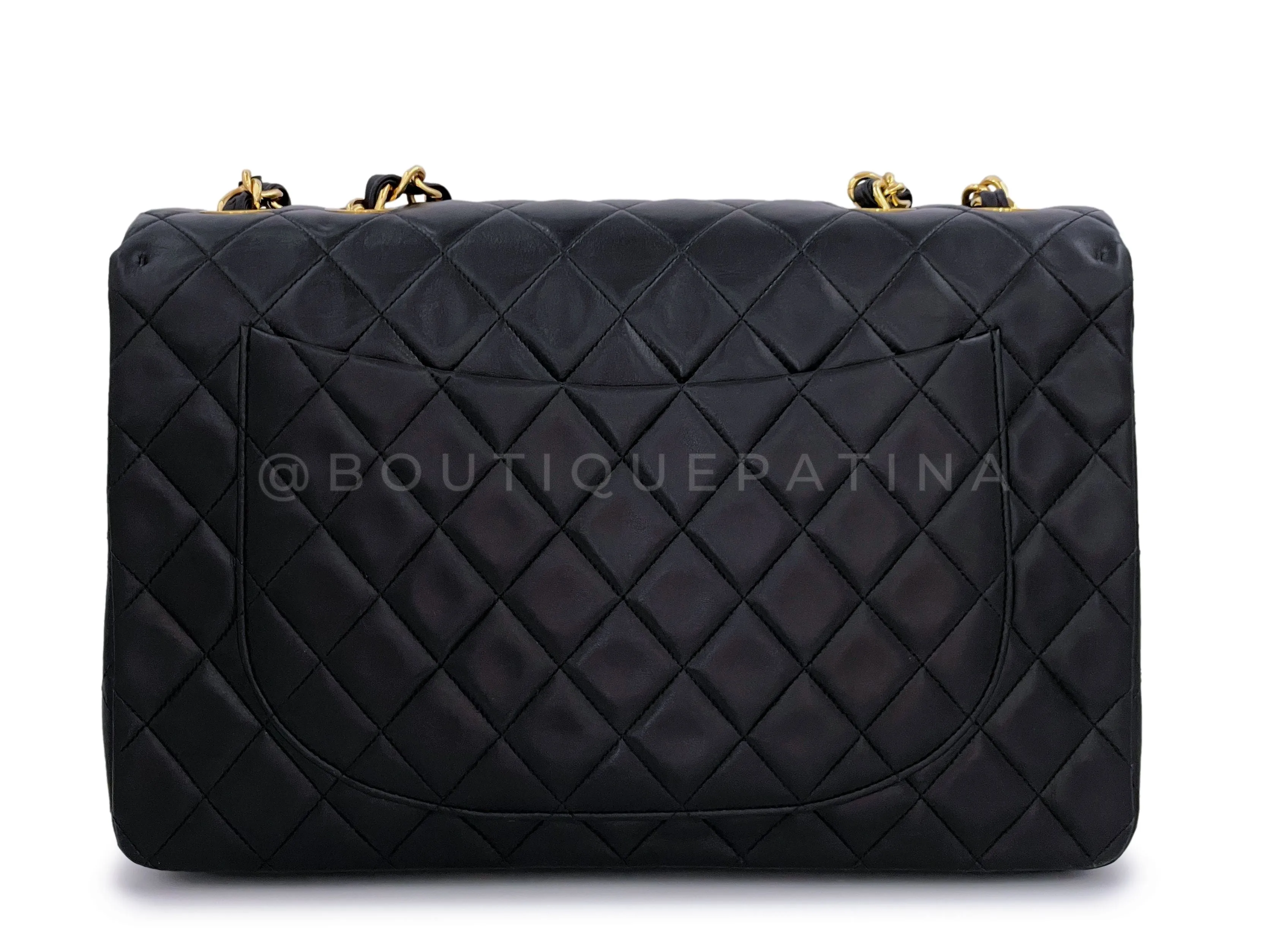 Chanel 1993 Vintage Black Maxi Classic Flap Bag 24k GHW Lambskin "Jumbo XL"