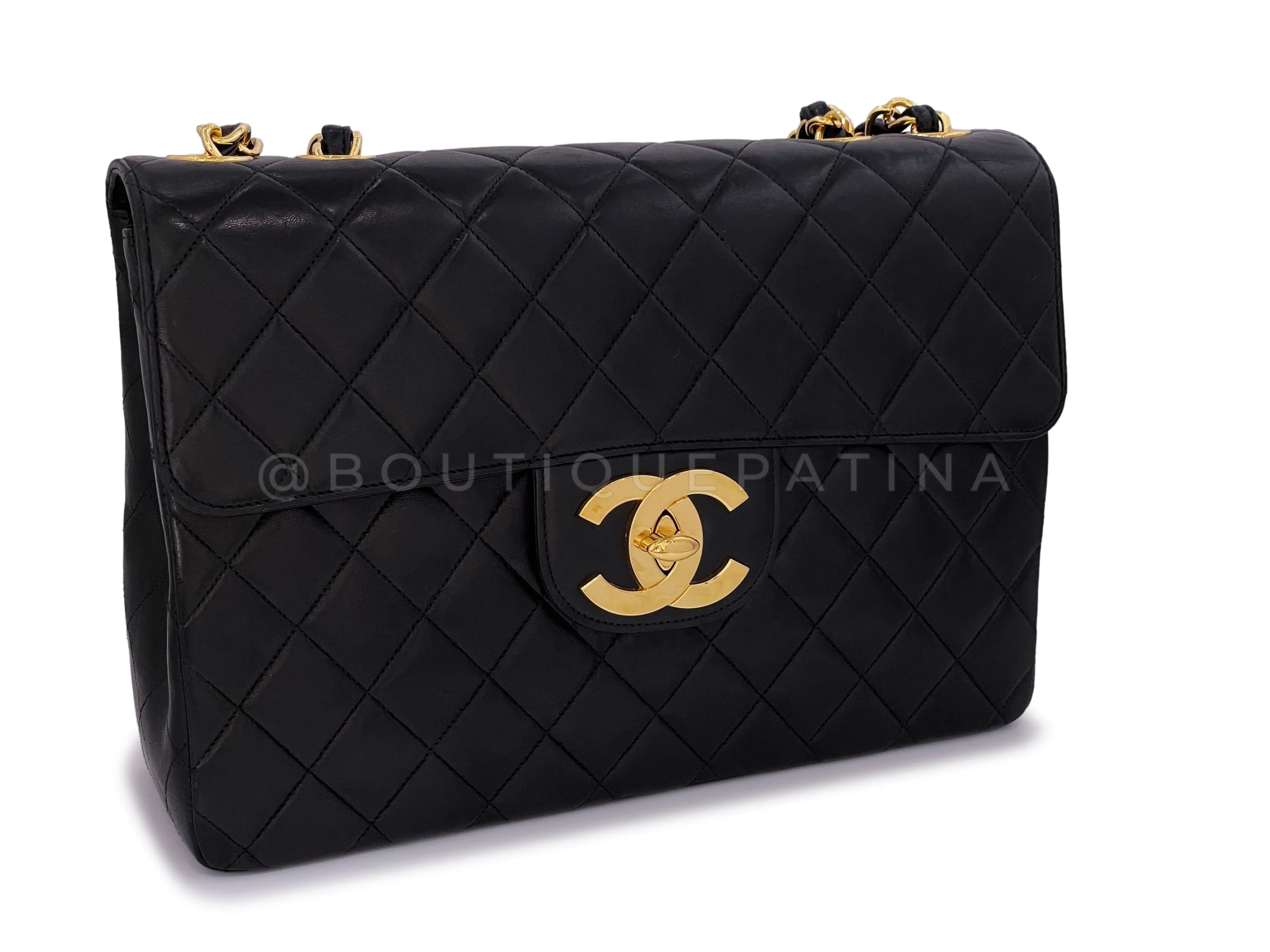 Chanel 1996 Vintage Black Jumbo Classic Flap Bag 24k GHW Lambskin