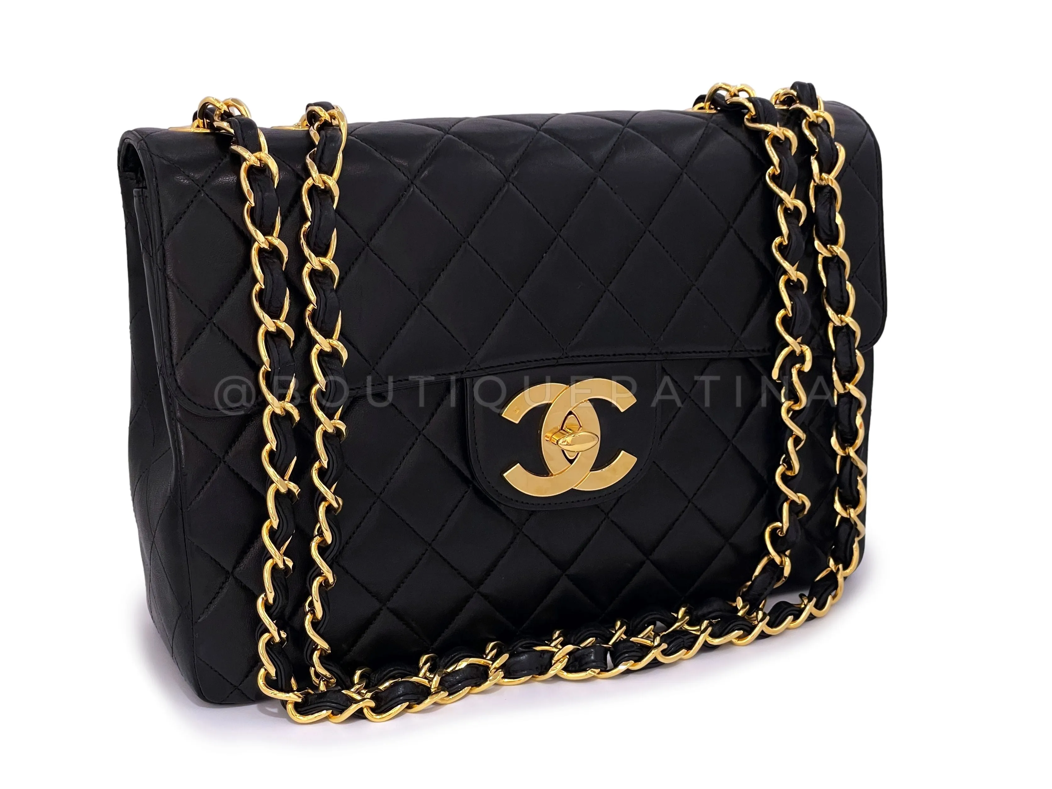 Chanel 1996 Vintage Black Jumbo Classic Flap Bag 24k GHW Lambskin