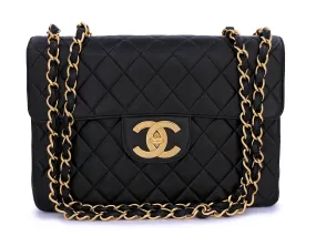 Chanel 1996 Vintage Black Jumbo Classic Flap Bag 24k GHW