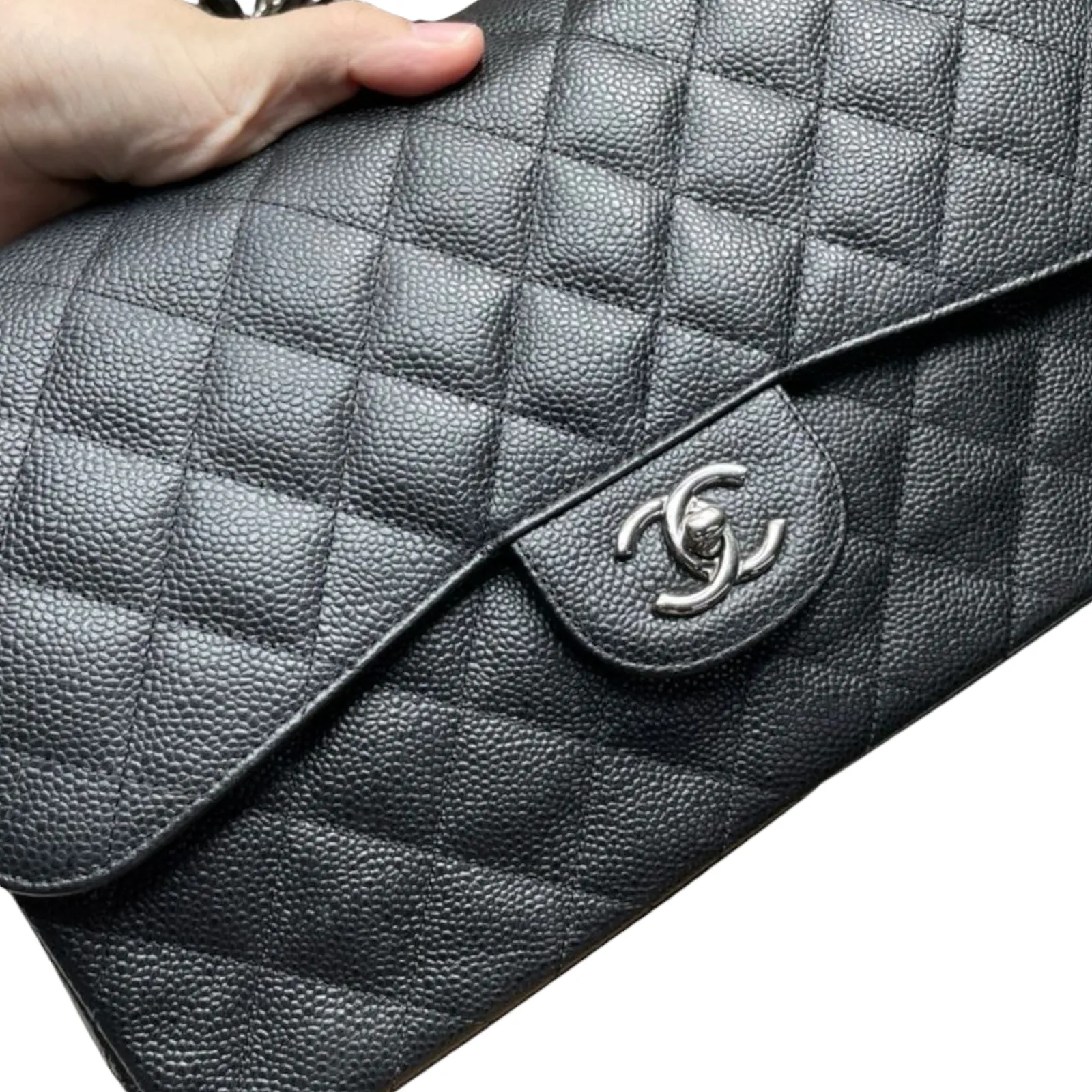 Classic Double Flap Jumbo Caviar Black SHW