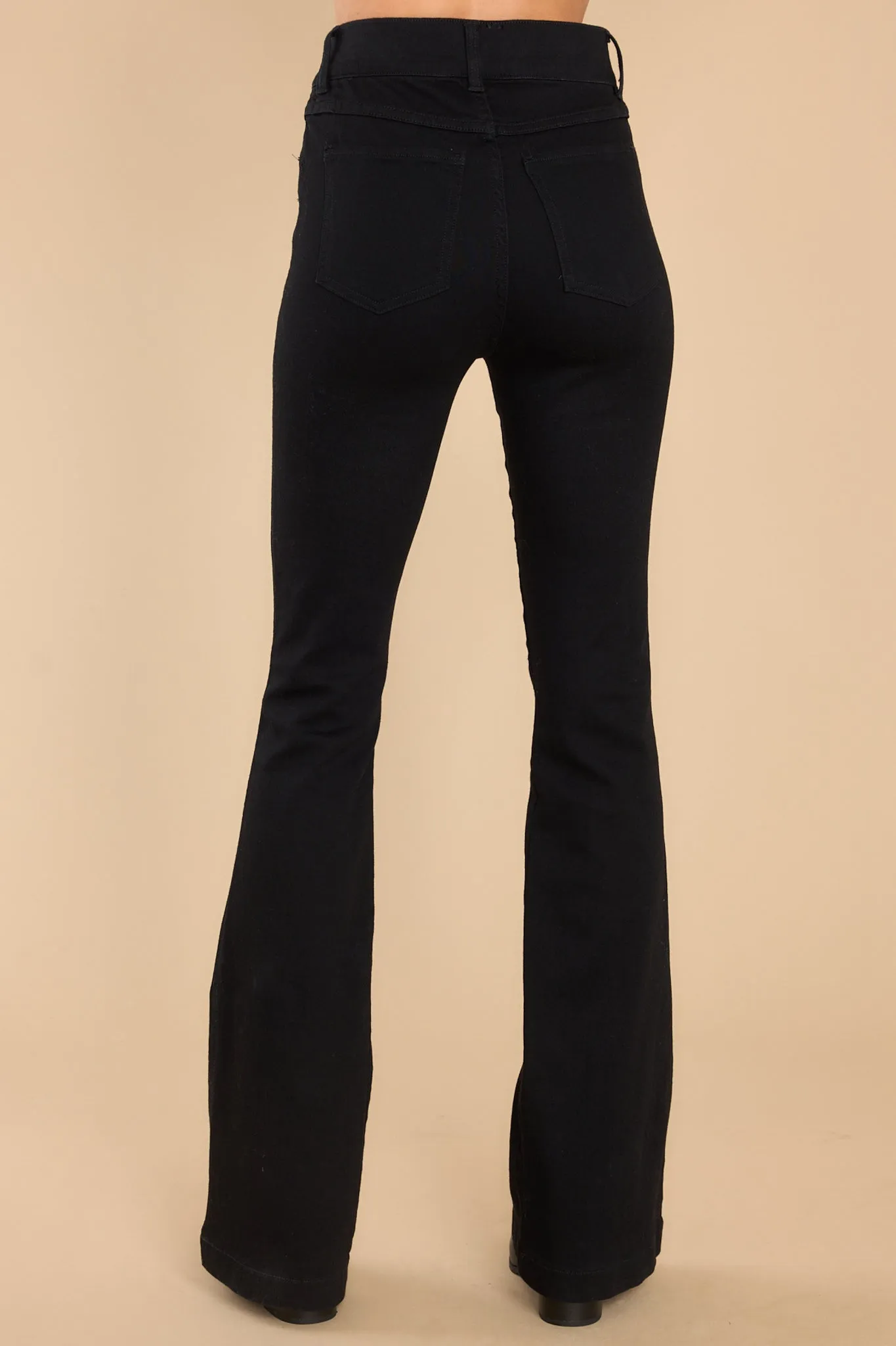 Clean Black Pull On Stretch Flare Jeans