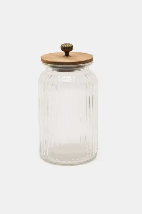 Clear Glass Jar With Wooden Lid (Large)