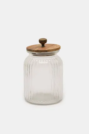 Clear Glass Jar With Wooden Lid (Medium)