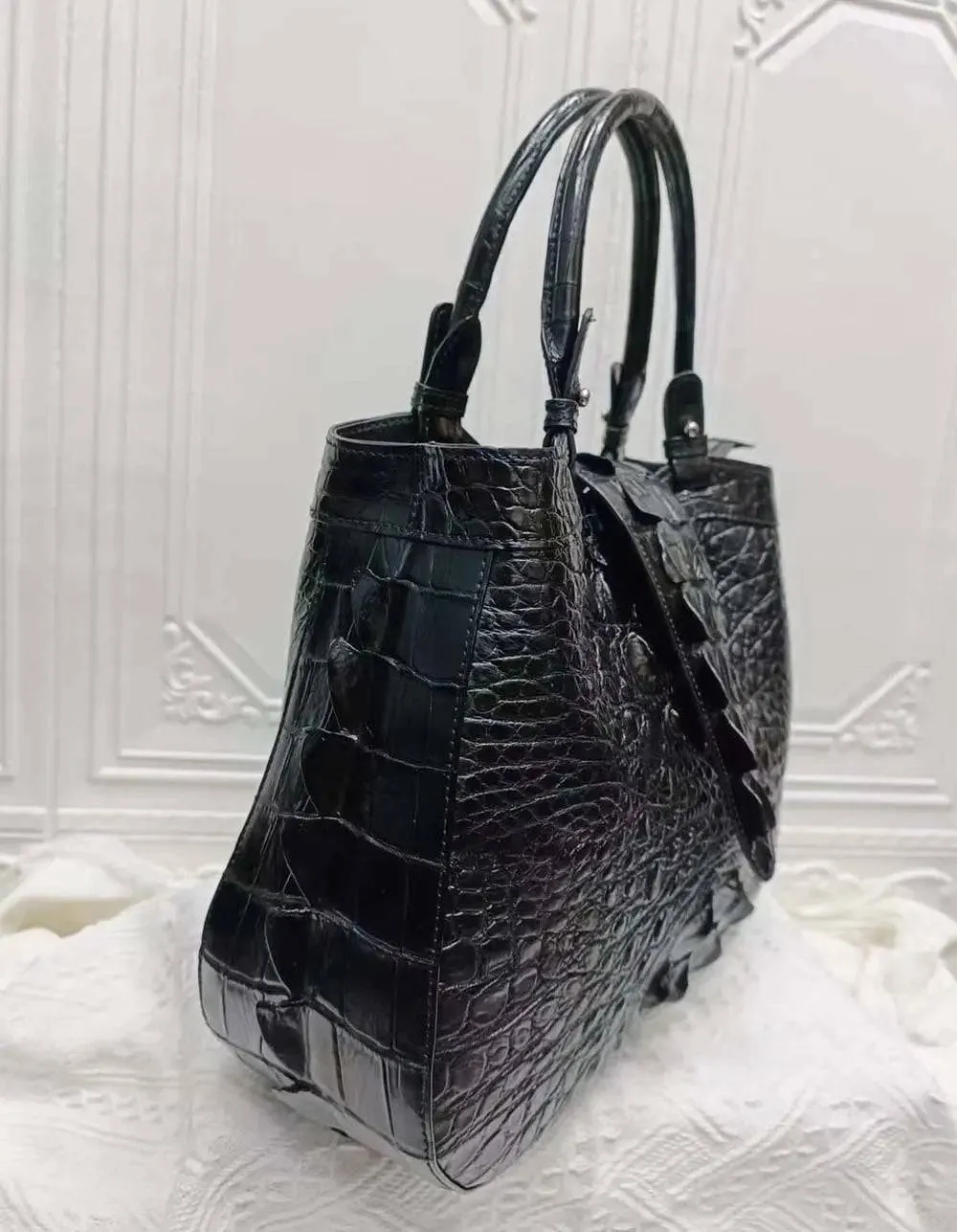 Crocodile Leather Top Handle Shoulder Bag