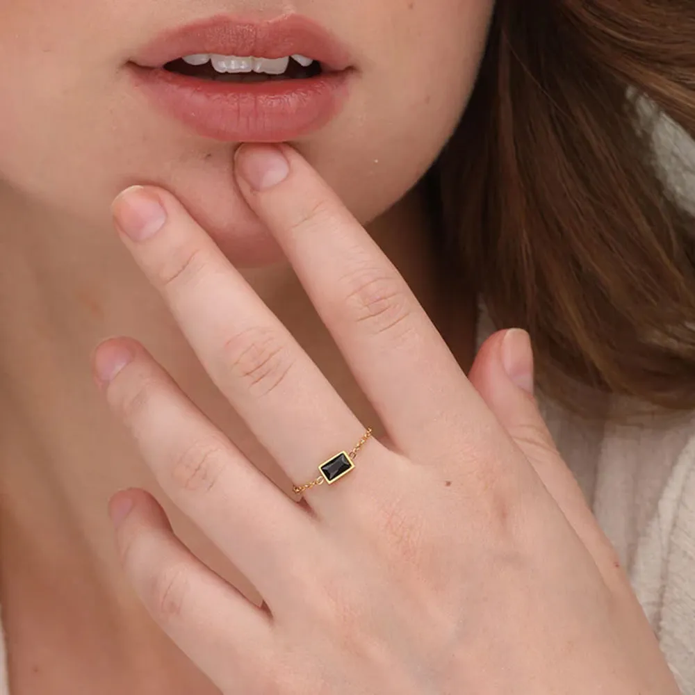 Dainty Black Stone Adjustable Chain Ring