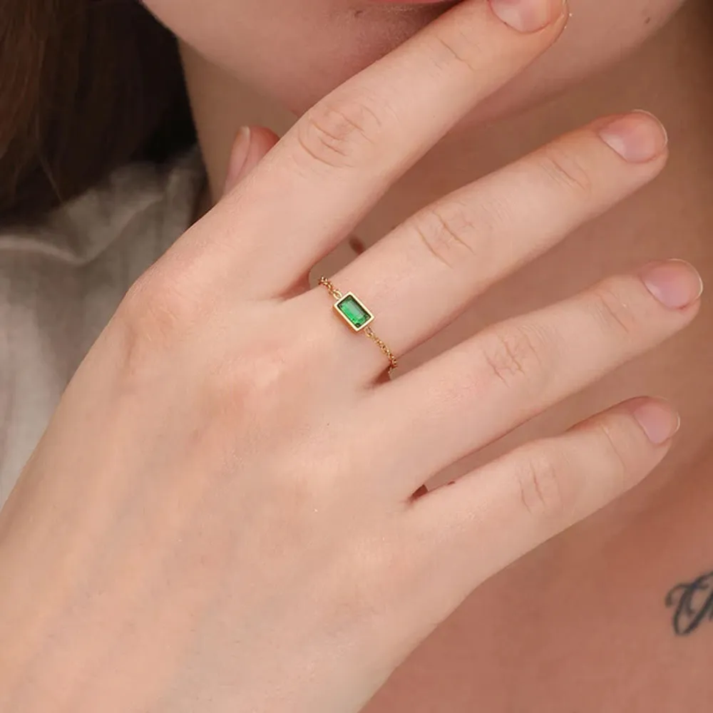 Dainty Green Emerald Adjustable Chain Ring