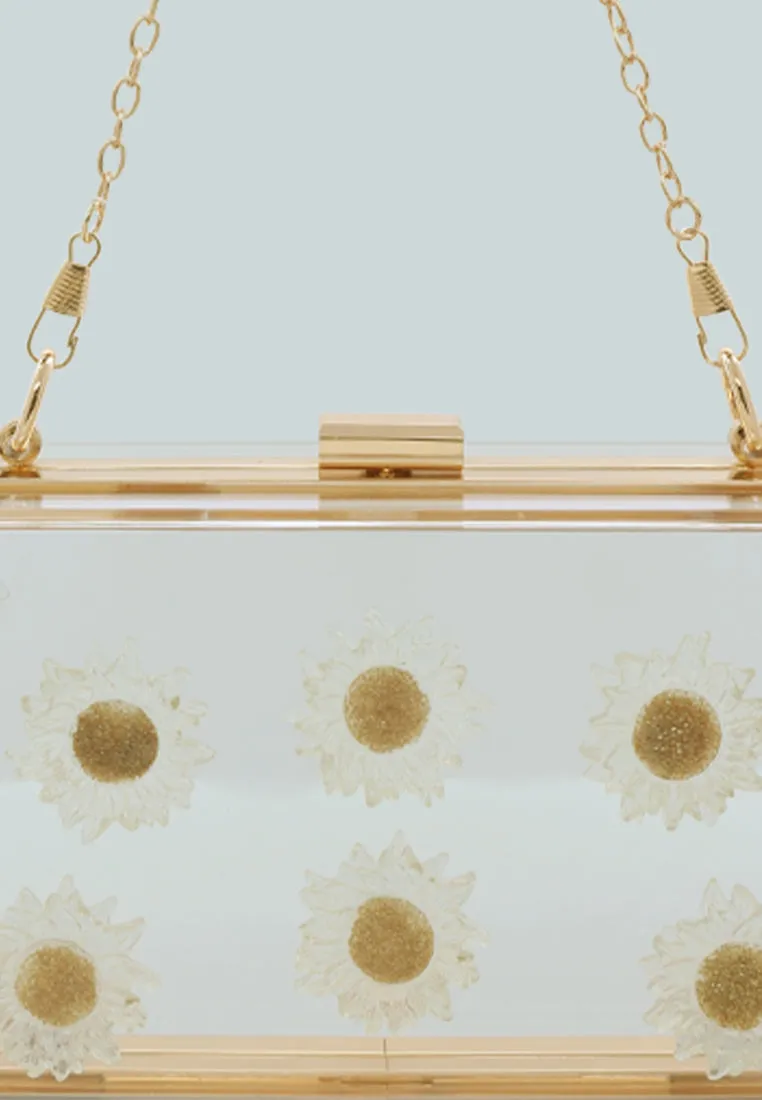 Daisy Detail Clear Clutch Bag