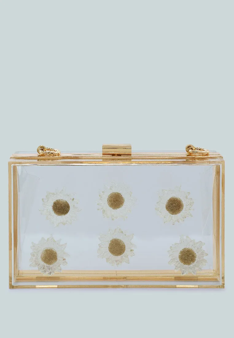 Daisy Detail Clear Clutch Bag