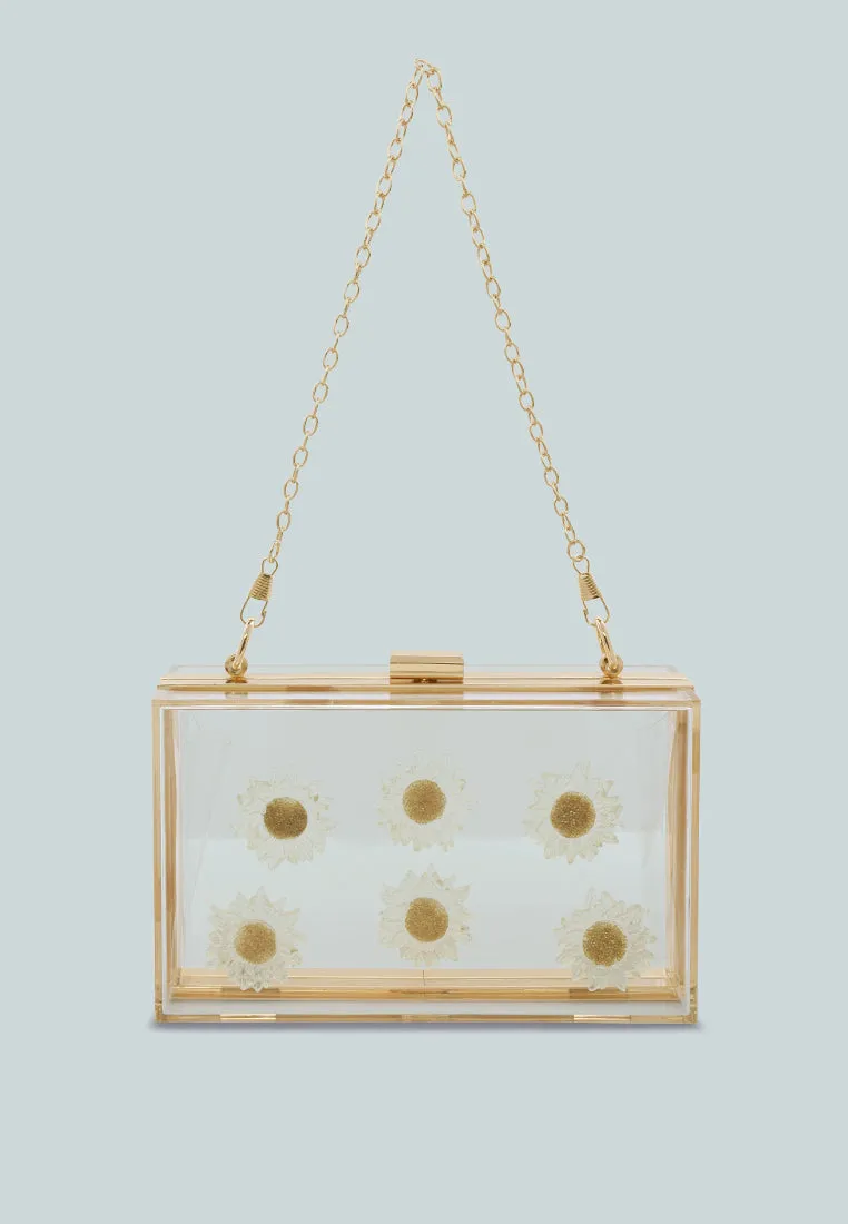 Daisy Detail Clear Clutch Bag