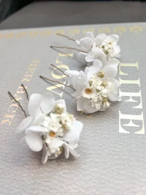 Daisy Hair Pins, Dried Flower Hair Pins, White Dried Daisy Headpiece, Floral Hair Accessories for Brides, Wedding Hair Pin Set