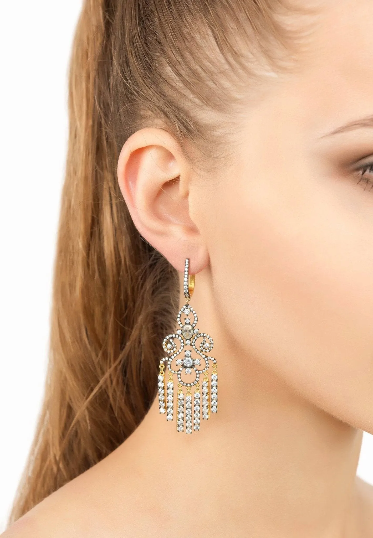 Deco Chandelier Drops Earrings Rosegold Oxidised