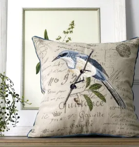 Decorative Throw Pillows for Couch, Bird Embroidery Pillows, Cotton and Linen Pillow Cover, Rustic Sofa Throw Pillows