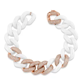 DIAMOND 6 PAVE WHITE CERAMIC JUMBO LINK BRACELET