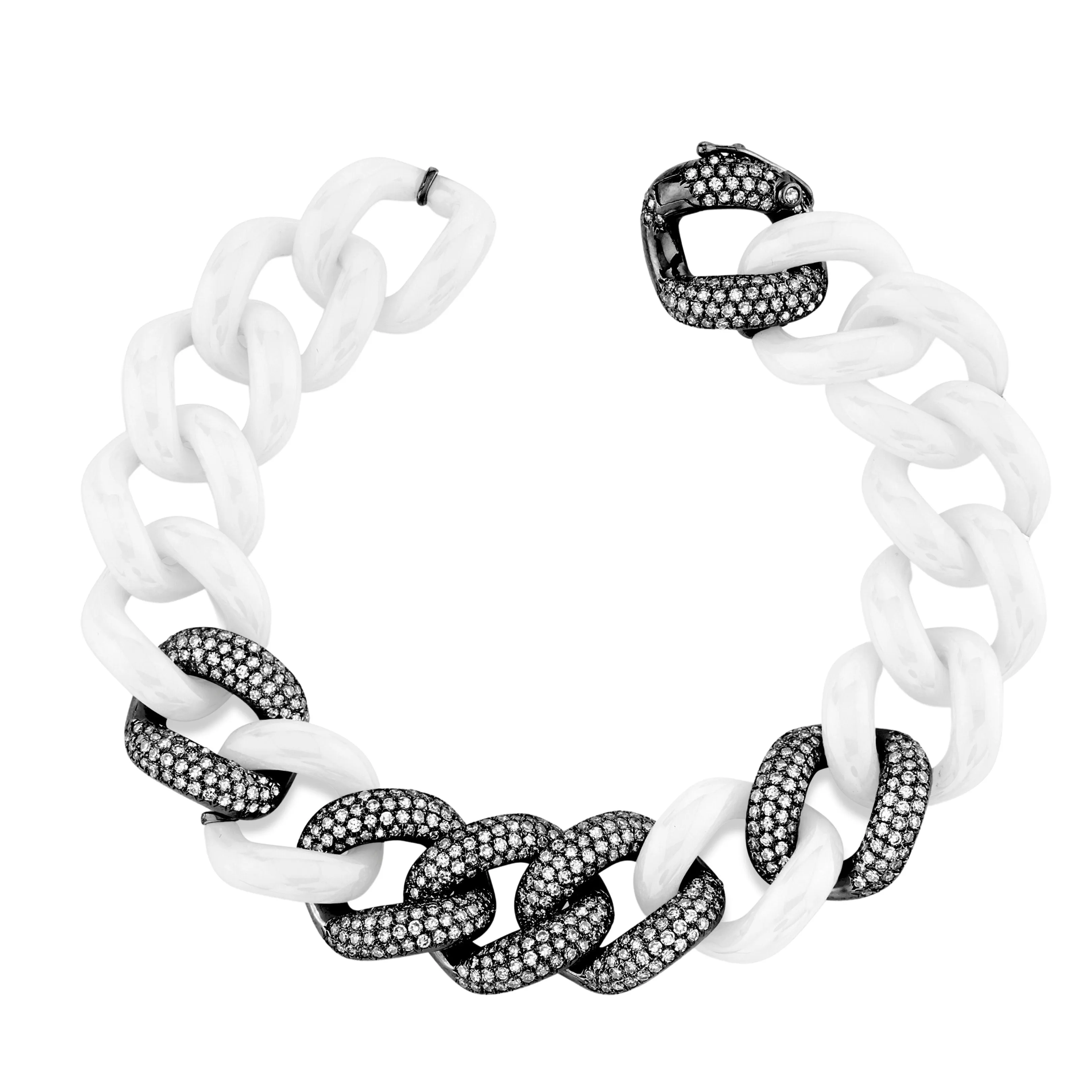 DIAMOND 6 PAVE WHITE CERAMIC JUMBO LINK BRACELET