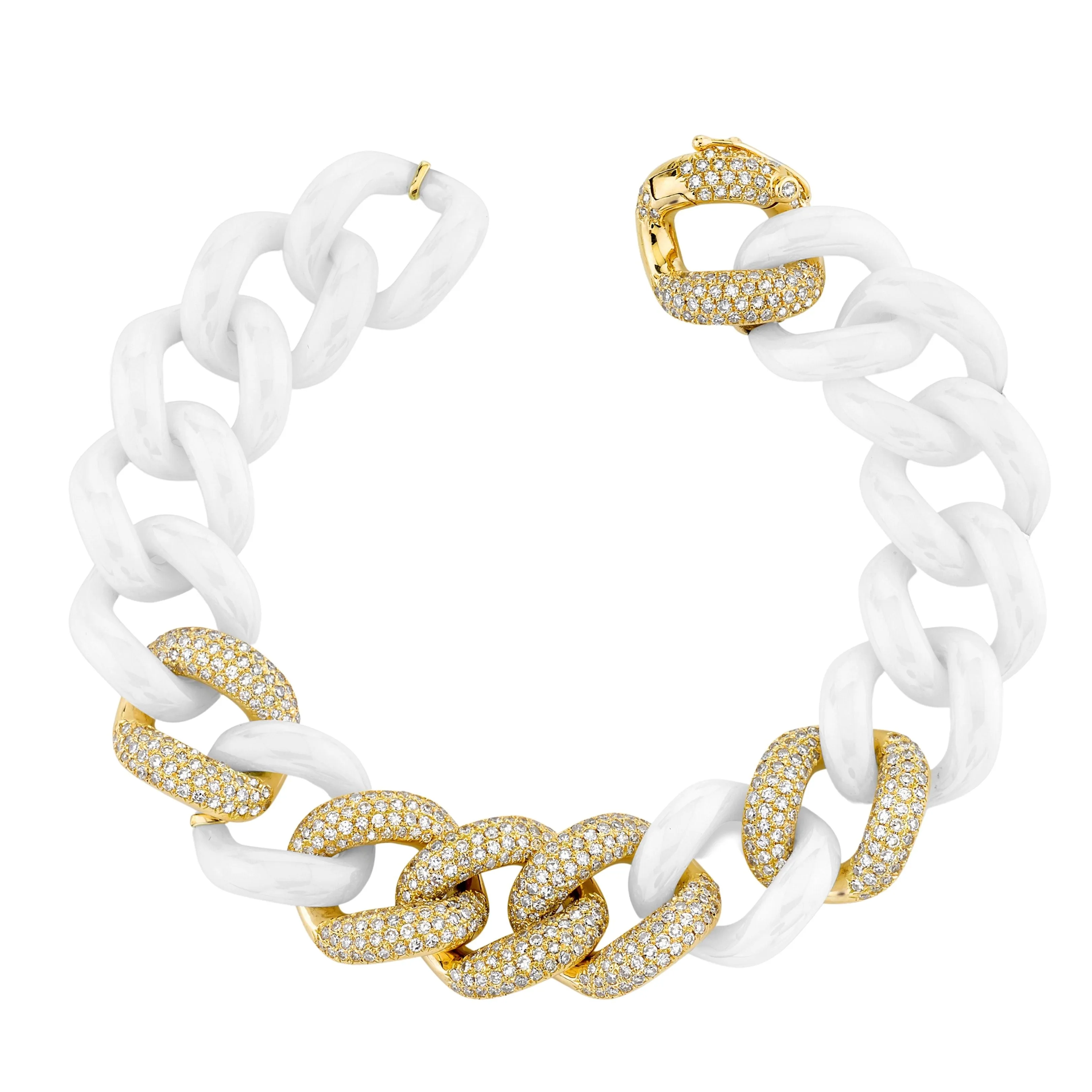 DIAMOND 6 PAVE WHITE CERAMIC JUMBO LINK BRACELET